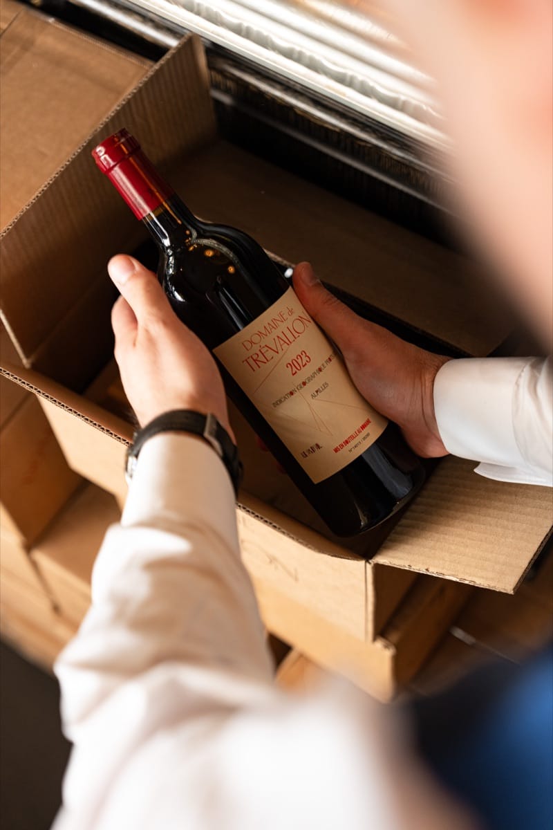 Bouteille sortie d'une caisse de vin